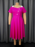 Plus Size Women Color Block Turndown Collar Elegant Formal Party Dress