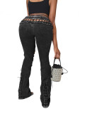 Casual High-Waist Lace-Up Stretch Denim Pants