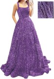 Long A-Line Ball Gown with Pockets High-Slit Shimmer Evening Dress（Processing time need 3-6 days）