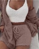 Women Winter Casual Pajama Shorts 3-Piece Set