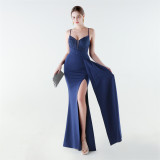 Deep V Slim Waist High-Slit Sequin Embroidered Elegant Evening Gown