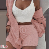Women Winter Casual Pajama Shorts 3-Piece Set