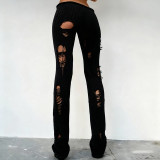 Women Autumn/Winter Hollow-Out Ripped Knitting Pants