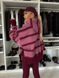 Women Autumn/Winter Casual Solid Striped Print Hoodies and Pant Two-Piece Set