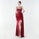 Women Beaded Mermaid Lace-Up Evening Dress