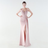 Deep V Slim Waist High-Slit Sequin Embroidered Elegant Evening Gown