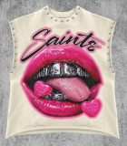 Spring/Autumn Lip Print Studded Casual Vest