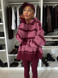 Women Autumn/Winter Casual Solid Striped Print Hoodies and Pant Two-Piece Set