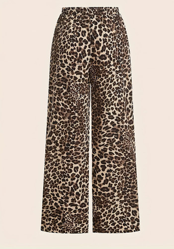 Autumn/Winter Leopard Print Casual Straight-Leg High-Waist Wide-Leg Pants