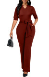 Women Sexy Solid V-Neck Jumpsuit