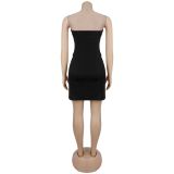 Fashion Women's Sexy Strapless Low Back Double-Breasted Dress