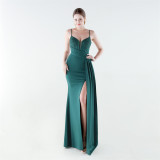 Deep V Slim Waist High-Slit Sequin Embroidered Elegant Evening Gown