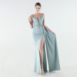 Women Mermaid Lace-Up Beaded Evening Dress