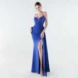 Women Sequined Chain Mermaid Slit Elegant Evening Dress