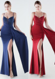 Deep V Slim Waist High-Slit Sequin Embroidered Elegant Evening Gown