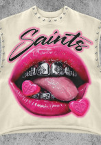 Spring/Autumn Lip Print Studded Casual Vest