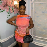 Women's Sexy Slim Fit Colorblock Printed Short Bodycon Dress