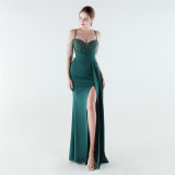 Women Sequined Chain Mermaid Slit Elegant Evening Dress