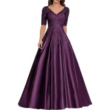Formal Long Lace Applique Evening Gown Short Sleeve Mother of the Bride Dress（Processing time need 3-6 days）