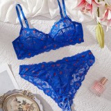 Heart Print Lace Sheer Lingerie Bra Set