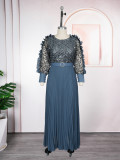 Chic Elegant Pleated Sequin Long Sleeve Autumn/Winter Evening Gown