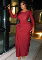 Lace-Up Slim Fit Ruched Round Neck Solid Color Long Sleeve Bodycon Dress Lace-Up Slim Fit Ruched Round Neck Solid Color Long Sleeve Bodycon Dress