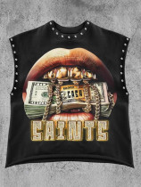 Spring/Autumn Lip Print Studded Casual Vest