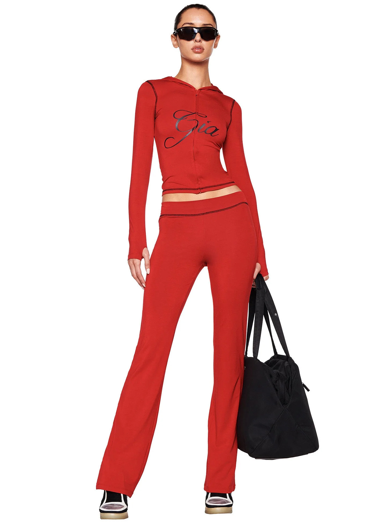 Women Printed Hooded Long-Sleeve Thumb Button Top and Pant Two-Piece Set