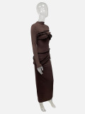 Women Autumn/Winter Cable Knit Solid Long-Sleeved Dress