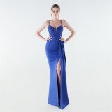 Deep V Slim Waist High-Slit Sequin Embroidered Elegant Evening Gown