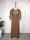 Chic Elegant Pleated Sequin Long Sleeve Autumn/Winter Evening Gown