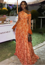 Chic One-Shoulder Asymmetrical Sleeve A-Line Maxi Dress