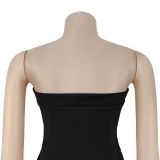 Fashion Women's Sexy Strapless Low Back Double-Breasted Dress