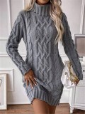 Women Autumn/Winter Turtleneck Long-Sleeved Sweater Dress