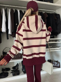 Women Autumn/Winter Casual Solid Striped Print Hoodies and Pant Two-Piece Set