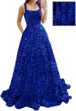 Long A-Line Ball Gown with Pockets High-Slit Shimmer Evening Dress（Processing time need 3-6 days）