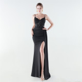Women Beaded Mermaid Lace-Up Evening Dress