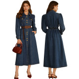 Women Long-Sleeve Denim Maxi Dress