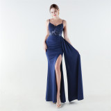 Women Beaded Mermaid Lace-Up Evening Dress