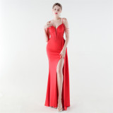 Women Mermaid Lace-Up Beaded Evening Dress