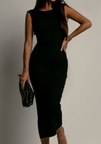 Women Round Neck Sleeveless Sexy Solid Bodycon Dress