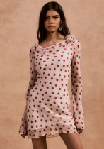 Women Sexy Tie-up Polka Dot Floral Long-sleeved Dress