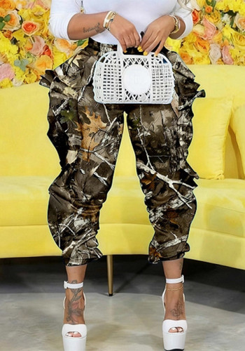 Women Autumn/Winter Casual Camouflage Irregular Ruffle Pants