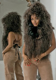 Women Autumn/Winter Sexy Furry Hooded Backless Lace-Up Top