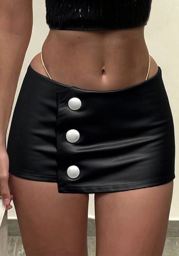 Women Sexy Metal Buckle Irregular Pu-Leather Skirt