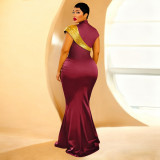 Women Color Block Shiny Sexy Dress