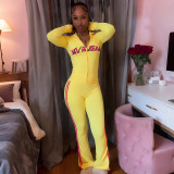 Women Autumn/Winter Zipper Hooded Top and Printed Pants Two-Piece Set