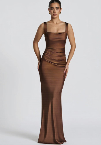 Women Sexy Pleated Suspender Formal Party Maxi Dress