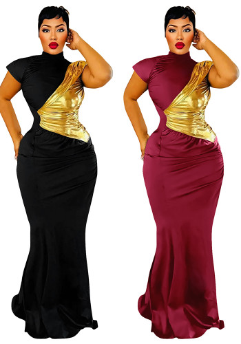 Women Color Block Shiny Sexy Dress