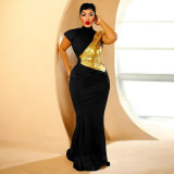 Women Color Block Shiny Sexy Dress